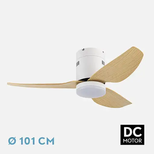 Fabrilamp Borax ventilador de techo blanco/haya led 20W con 3 aspas