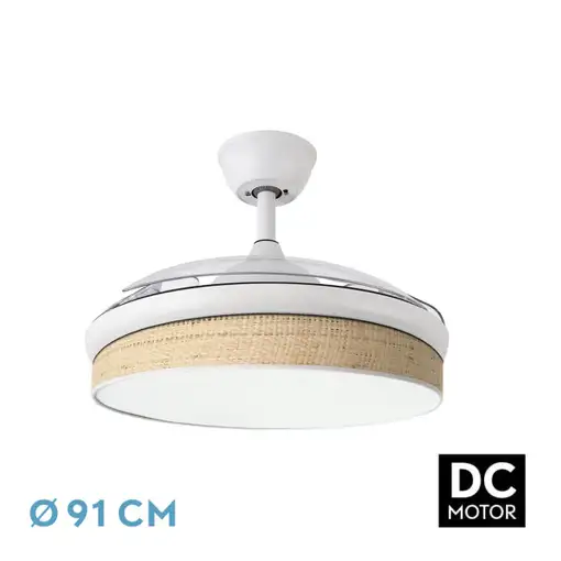 Ventilador DC Moda blanco/cañizo claro LED 91 cm con mando y memoria