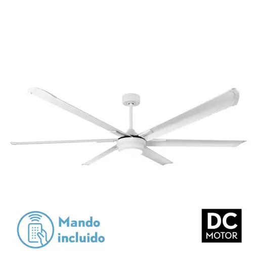 Ventilador LED blanco, 6 aspas aluminio, mando, memoria y temporizador