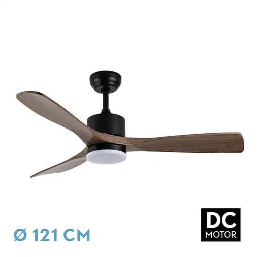 Ventilador DC Azabache negro/roble 3 aspas LED y temporizador