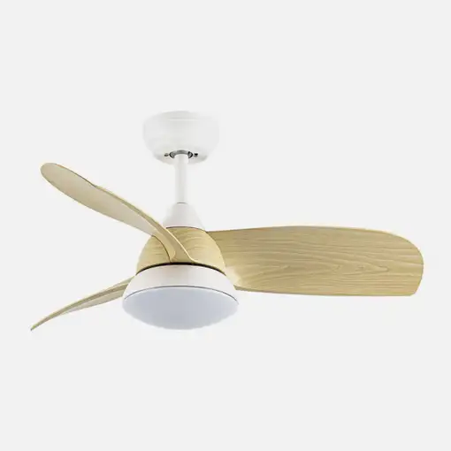 Ventilador DC Átomo blanco/haya, LED 24W, 3 aspas y 6 velocidades