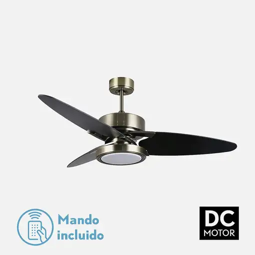 Fabrilamp Cross ventilador de techo negro, 3 aspas reversibles negro/nogal, led