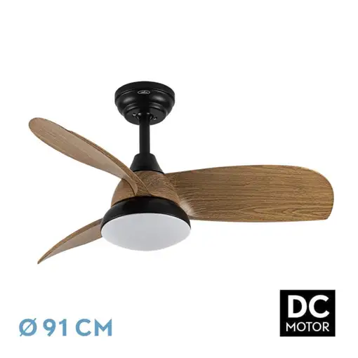 Ventilador DC Átomo negro/madera oscura LED 24W 3 aspas y 6 velocidades