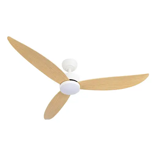 Fabrilamp Genil ventilador de techo blanco/haya, 3 aspas, 132 cm, led y mando