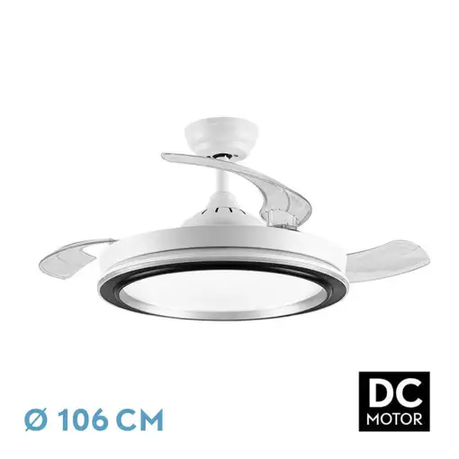 Ventilador DC PICOLO 72W blanco/negro con LED y aspas plegables
