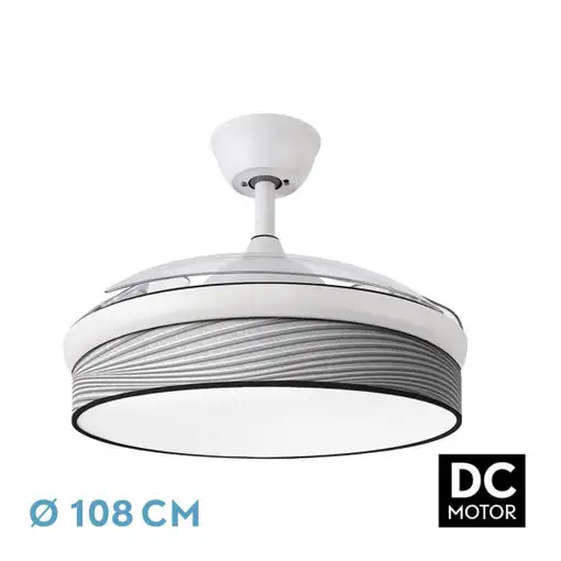 Ventilador DC Moda blanco/surco gris LED 108 cm con mando