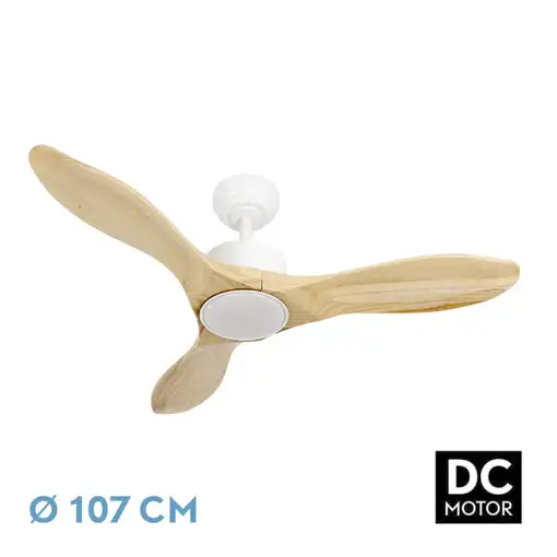 Ventilador DC Segre blanco/haya 107cm, LED, 3 aspas, 6 velocidades