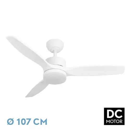 Ventilador DC Torino blanco 107cm, LED, 3 aspas, 6 velocidades
