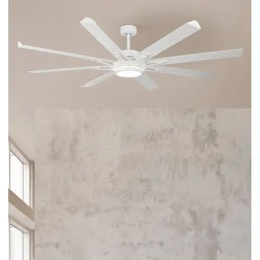 Ventilador LED blanco, 8 aspas, luz doble, mando, memoria y temporizador