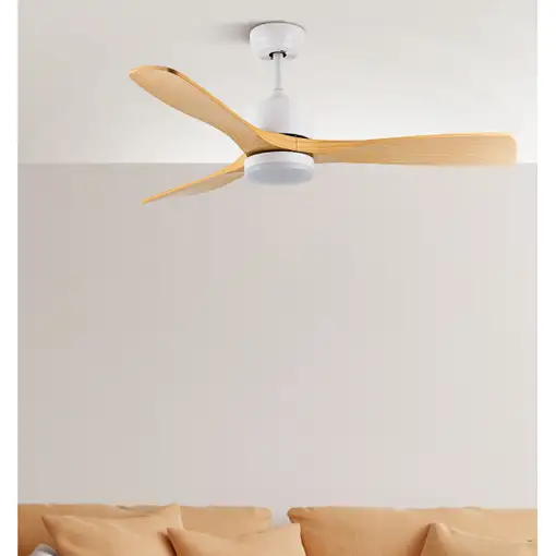 Ventilador DC Azabache blanco/haya 3 aspas LED y temporizador