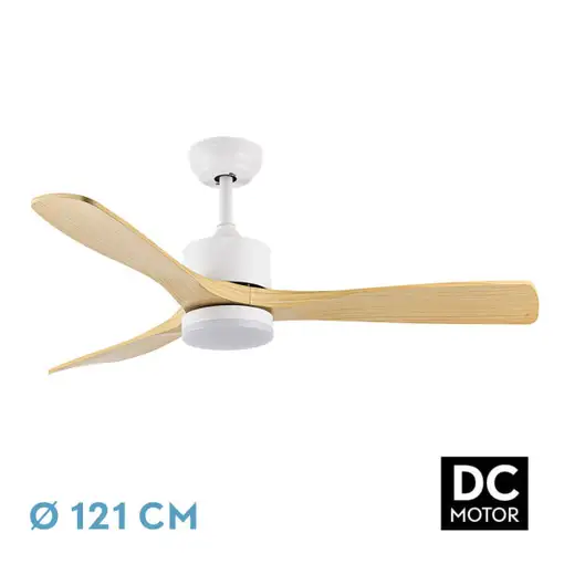 Ventilador DC Azabache blanco/haya 3 aspas LED y temporizador