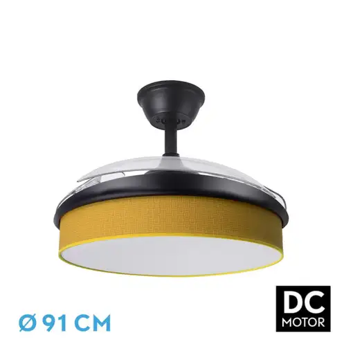 Ventilador DC Moda negro/amarillo LED 91 cm con mando