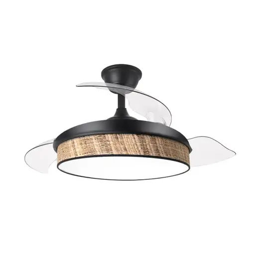 Ventilador DC Moda negro/cañizo oscuro LED 91 cm con mando