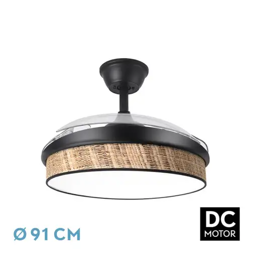 Ventilador DC Moda negro/cañizo oscuro LED 91 cm con mando