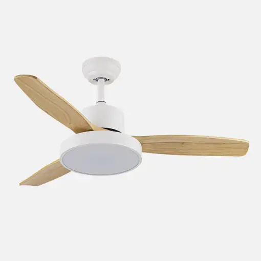 Ventilador DC Kavala blanco/haya 112cm, LED, 3 aspas, 6 velocidades