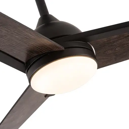 Ventilador DC Argestes negro 132 cm, LED, 3 aspas gris madera