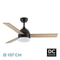 Ventilador DC Legio negro/roble LED 26W, 3 aspas y mando