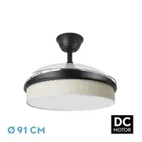 Ventilador DC Moda negro/cañizo blanco LED 91 cm con mando