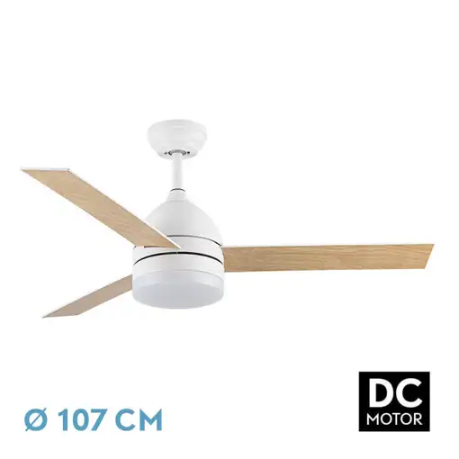 Ventilador DC Legio blanco LED 26W, 3 aspas y mando