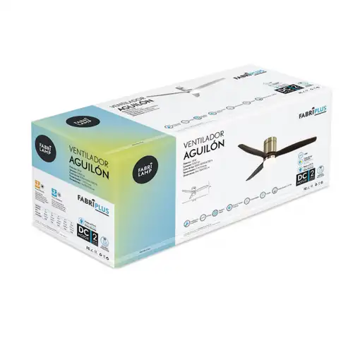 Ventilador LED cuero/roble, 6 vel., con mando y temporizador