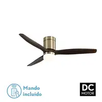 Ventilador LED cuero/roble, 6 vel., con mando y temporizador