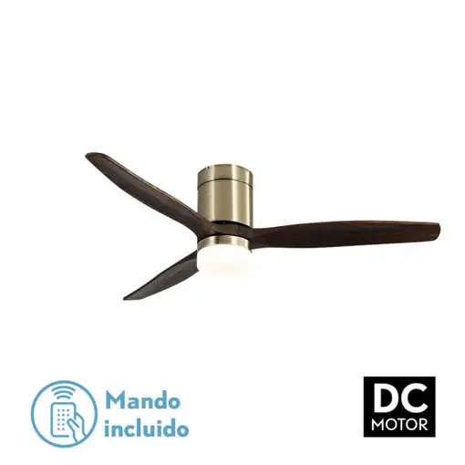 Ventilador LED cuero/roble, 6 vel., con mando y temporizador