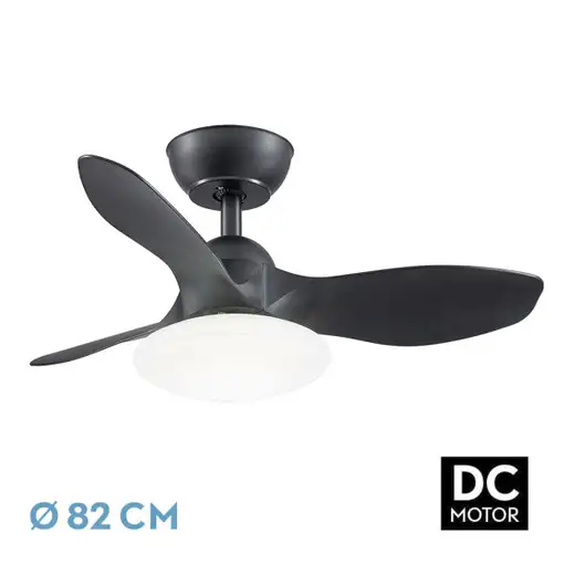 Ventilador DC Paramo negro, LED 36W, 3 aspas y mando