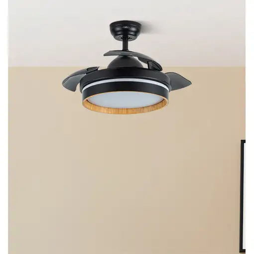 Ventilador Nalon negro/madera oscura LED 48W 91 cm con mando