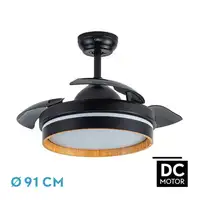 Ventilador Nalon negro/madera oscura LED 48W 91 cm con mando