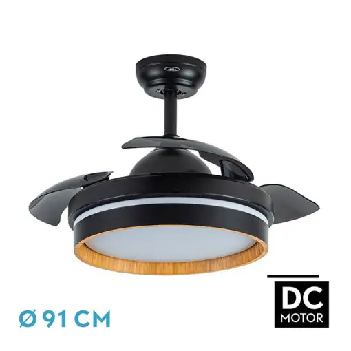 Ventilador Nalon negro/madera oscura LED 48W 91 cm con mando
