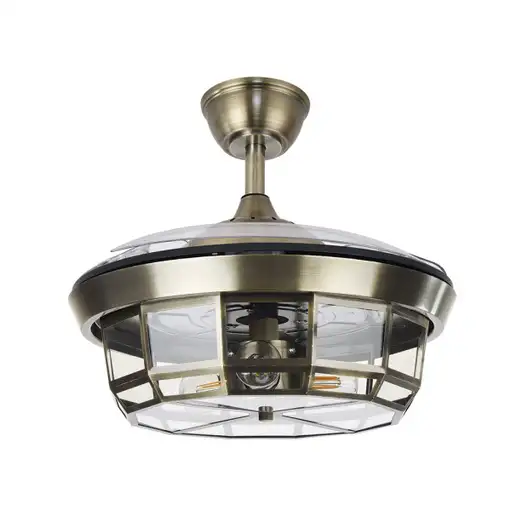 Ventilador DC TORNADO MINI cuero 3xE27 con aspas desplegables