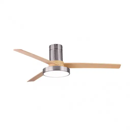 Ventilador LED níquel/haya, 6 vel., con mando y temporizador