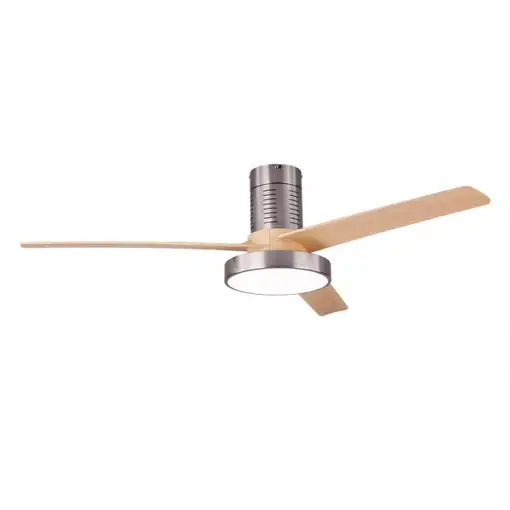 Ventilador LED níquel/haya, 6 vel., con mando y temporizador
