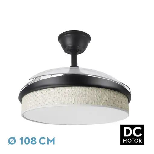 Ventilador DC Moda negro/cañizo blanco LED 108 cm con mando