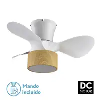 Ventilador DC Kos blanco/haya con luz LED, 3 aspas y mando