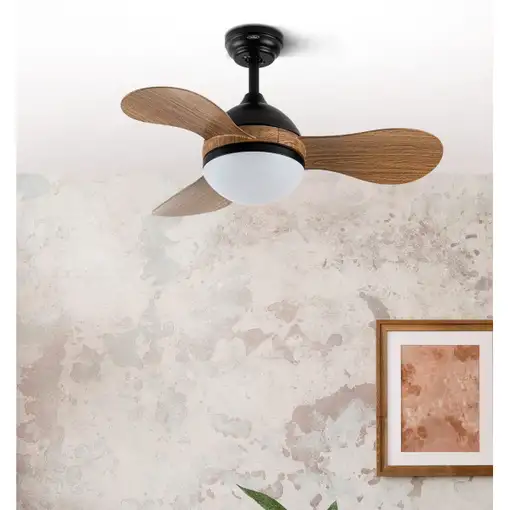 Ventilador DC Solido negro/madera LED 24W con 3 aspas y mando