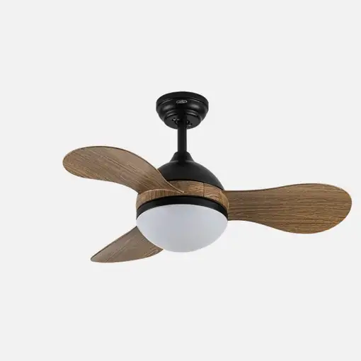 Ventilador DC Solido negro/madera LED 24W con 3 aspas y mando