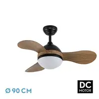 Ventilador DC Solido negro/madera LED 24W con 3 aspas y mando