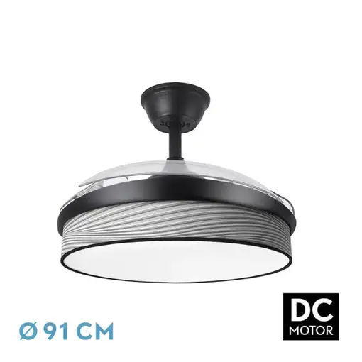 Ventilador DC Moda negro/surco gris LED 91 cm con mando y memoria