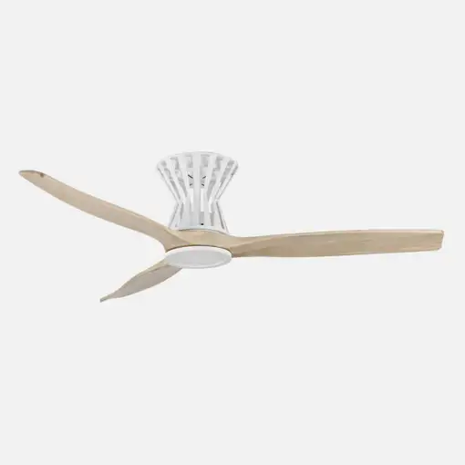 Ventilador LED blanco/haya, 6 vel., con mando y temporizador