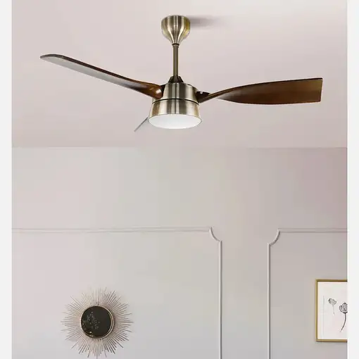 Fabrilamp Estio ventilador de techo dorado/roble, 132 cm, led, 3 aspas