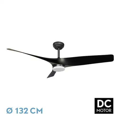 Ventilador DC Niger negro 132cm, LED, 3 aspas, 6 velocidades