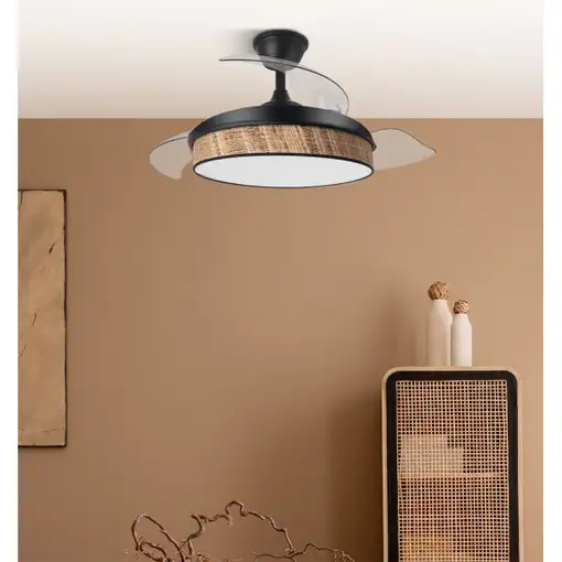 Ventilador DC Moda negro/cañizo oscuro LED 108 cm con mando