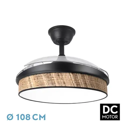 Ventilador DC Moda negro/cañizo oscuro LED 108 cm con mando