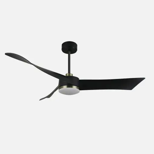 Ventilador DC Tempel negro/cuero 132cm, LED, 3 aspas, 6 velocidades