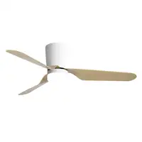 Ventilador LED blanco/haya, 6 vel., con mando, memoria y temporizador