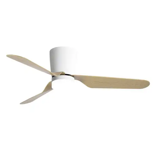 Ventilador LED blanco/haya, 6 vel., con mando, memoria y temporizador