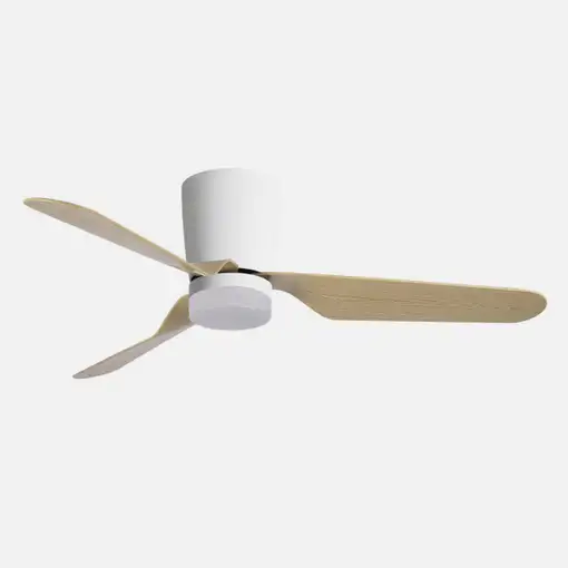 Ventilador LED blanco/haya, 6 vel., con mando, memoria y temporizador