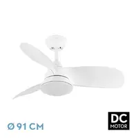 Ventilador DC Átomo blanco, LED 24W, 3 aspas y 6 velocidades
