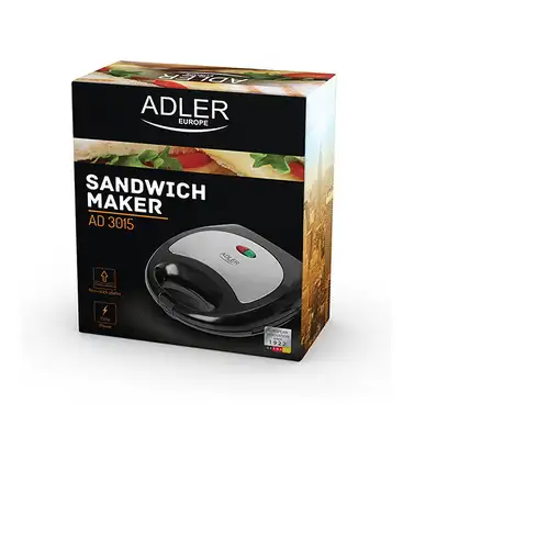 Adler AD 3015 sandwichera 750 W Negro, Plata